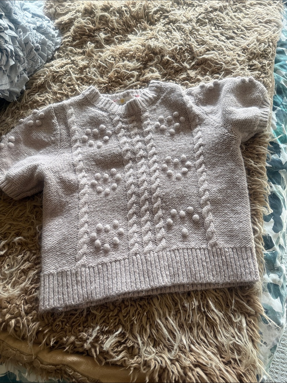 Boden Dusty Pink Pom-Pom Cable Knit Crewneck Sweater